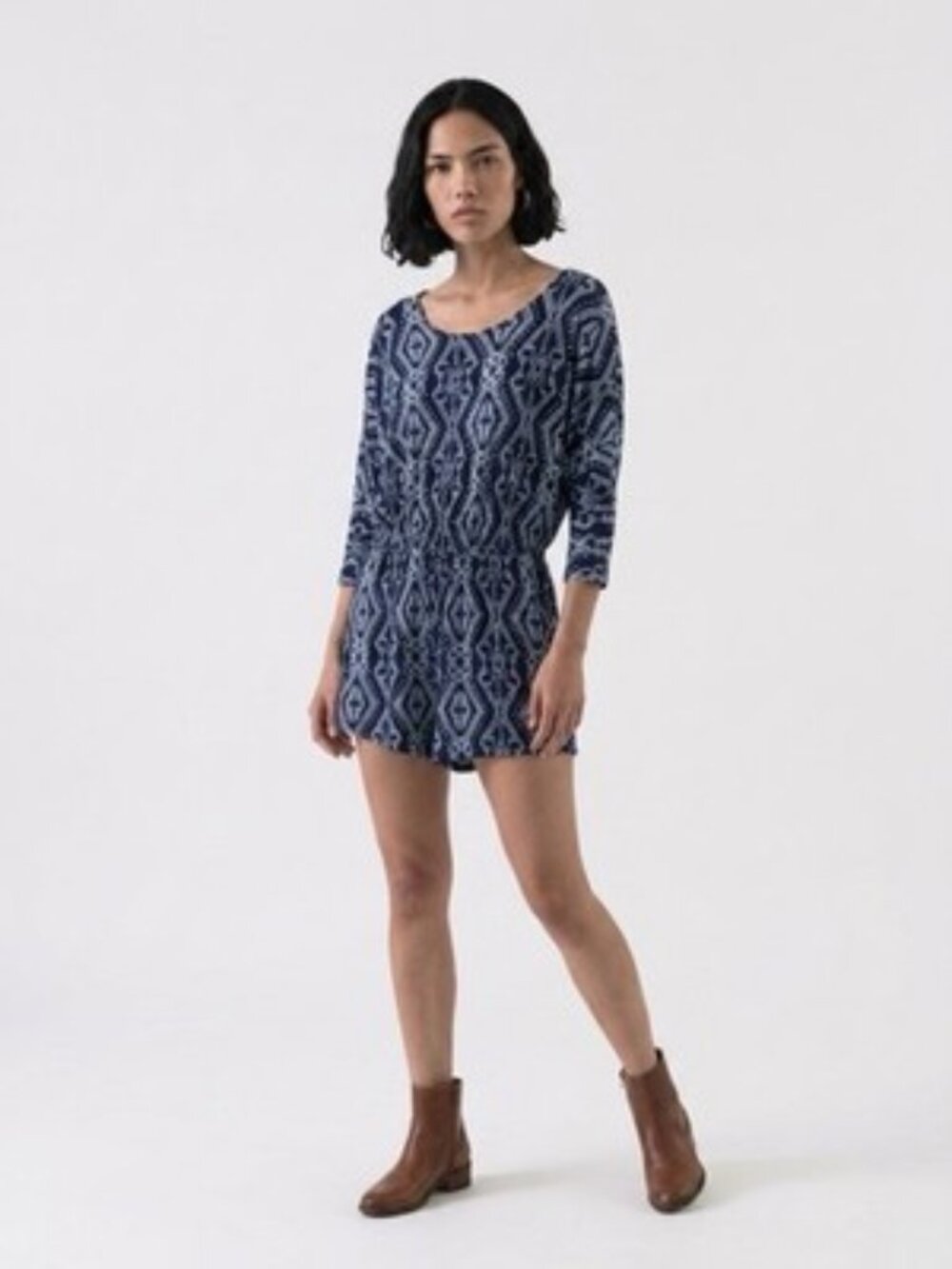 ANTHROPOLOGIE PUELLA Blue Geometric Boho 3/4 Length Sleeves Drawstring Waist Roβ¦